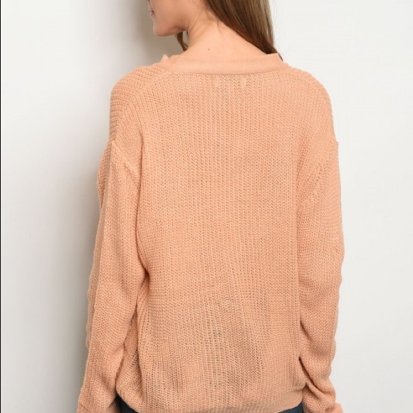 Peach full lace up knit sweater - Picture 5 of 6